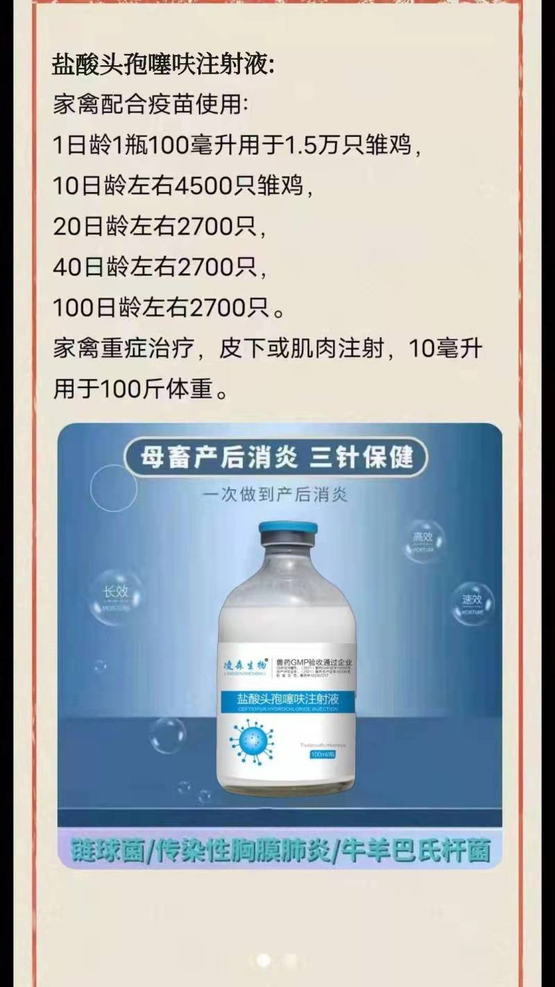 盐酸头孢噻呋注射兽用液长效头孢噻呋钠混悬猪药鸡鸭鹅用禽药