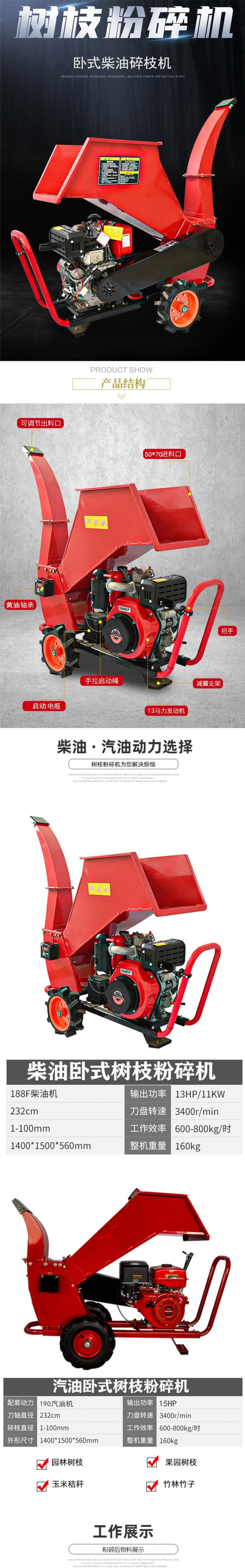 树枝粉碎机果园修剪树枝粉碎机手推式果树园林树枝切碎机