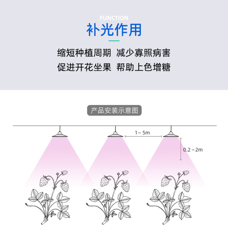 草莓生长补光灯LED全光谱温室大棚植物灯促花膨果上色防徒