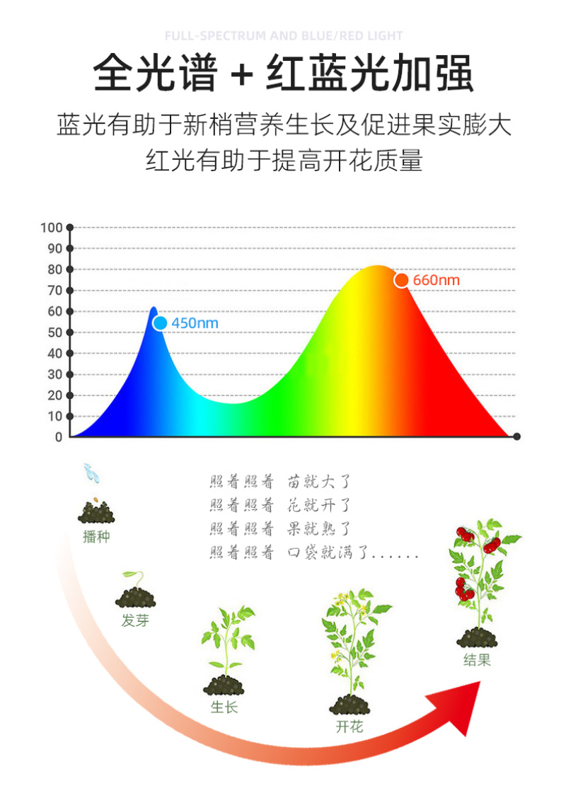 番茄西红柿生长补光灯LED全光谱温室大棚植物灯促进光合防