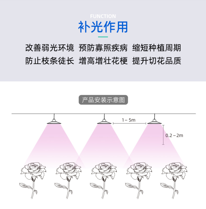 切花玫瑰月季生长补光灯LED全光谱温室大棚植物灯农用防水