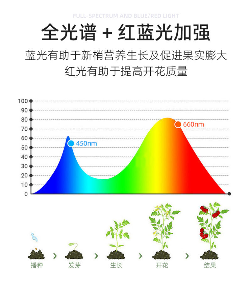 切花玫瑰月季生长补光灯LED全光谱温室大棚植物灯农用防水