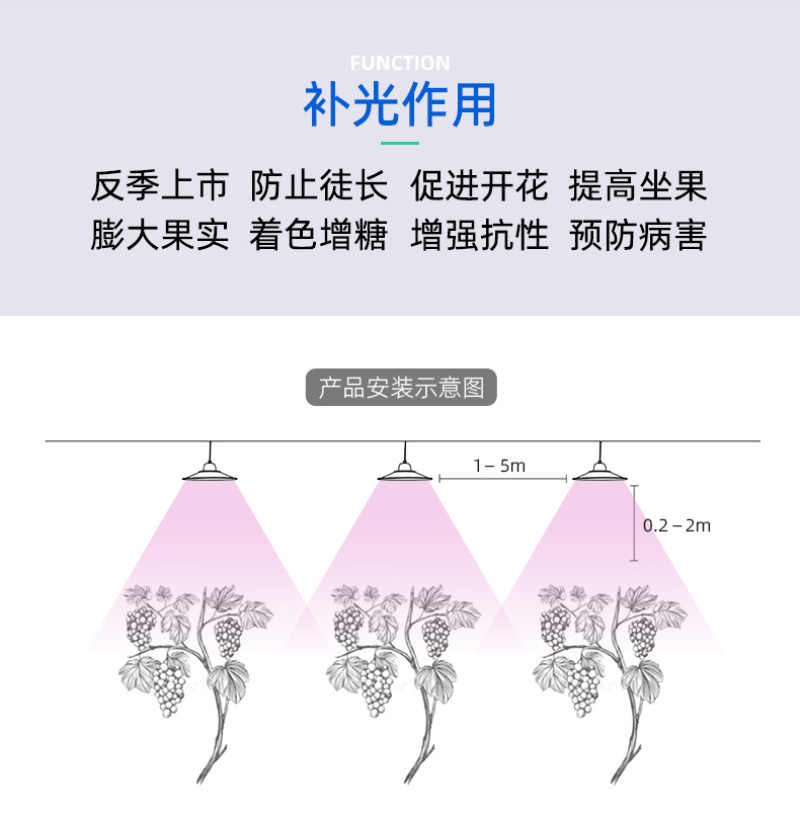 暖棚葡萄生长补光灯豆光农照LED全光谱温室植物灯吊装防水