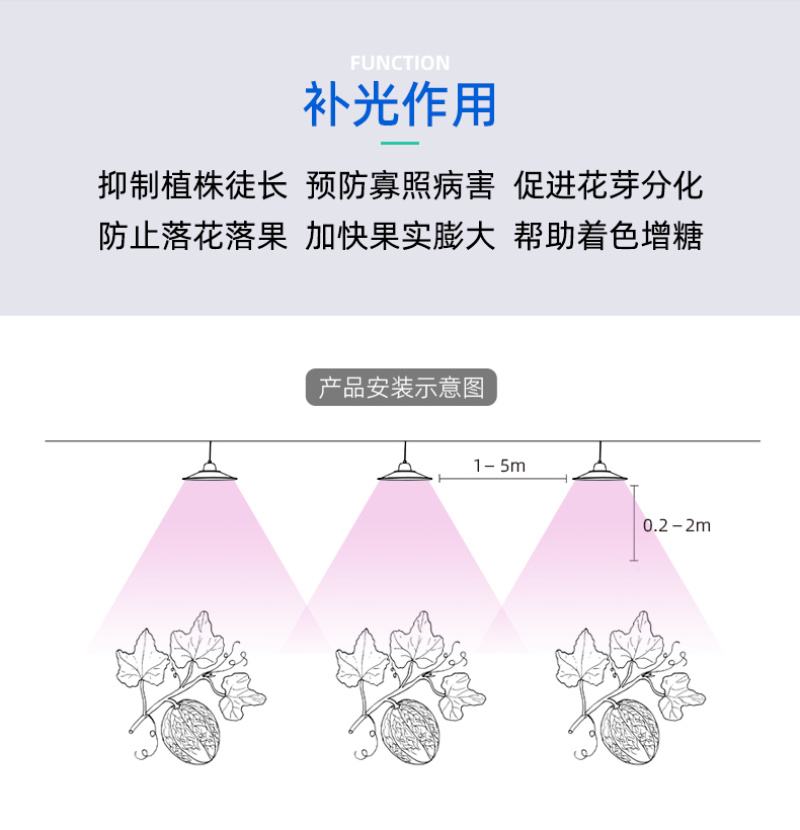 大棚甜瓜生长补光灯LED全光谱植物灯促光合作用防水