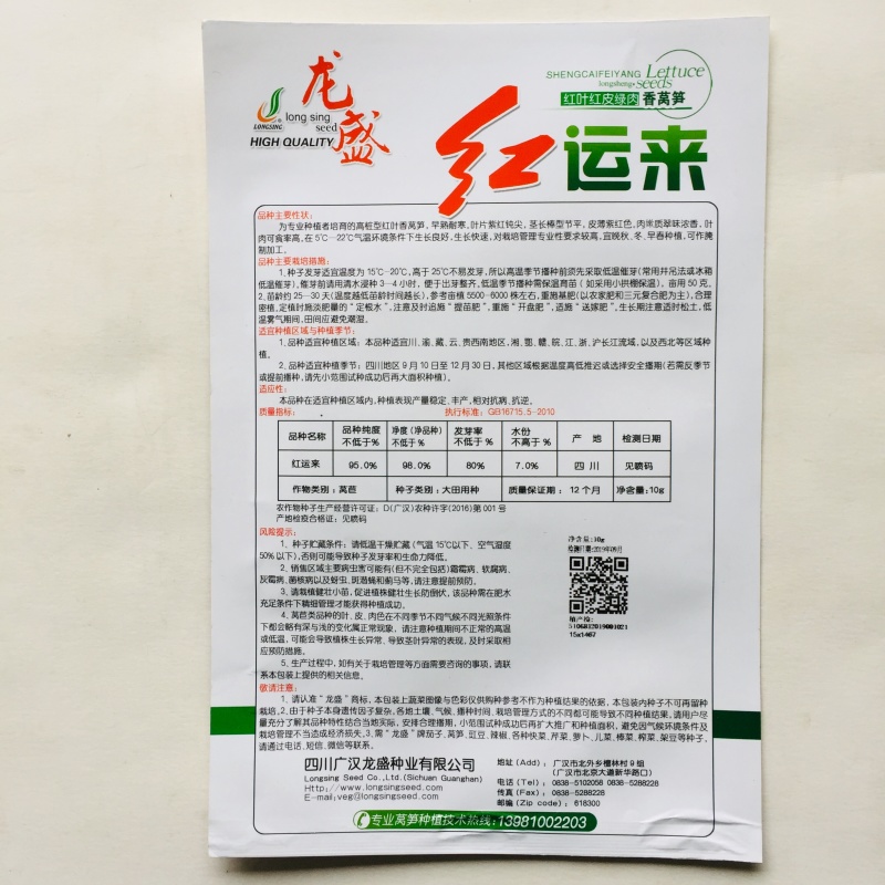 红叶青肉莴笋种子耐寒抗病丰产适应性广大田用种
