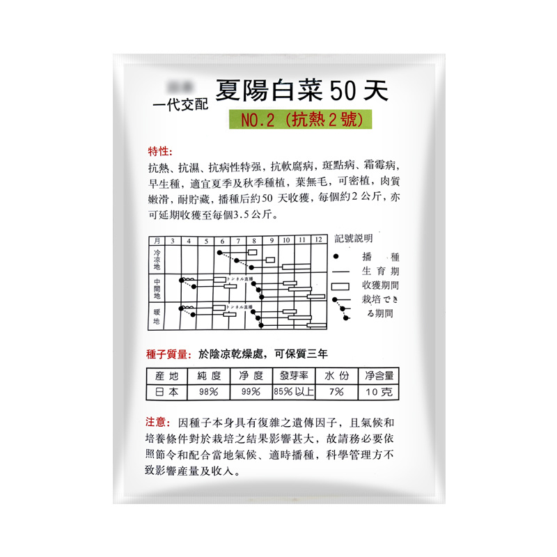 抗热50天夏阳白菜种子进口抗热白菜种子抗热2号早熟耐高温