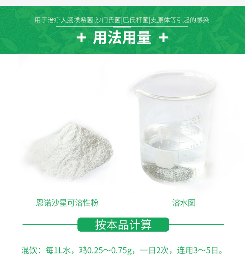 兽药恩诺沙星可溶性粉猪牛羊鸡鸭鹅猪用禽药白痢拉稀兽用大全