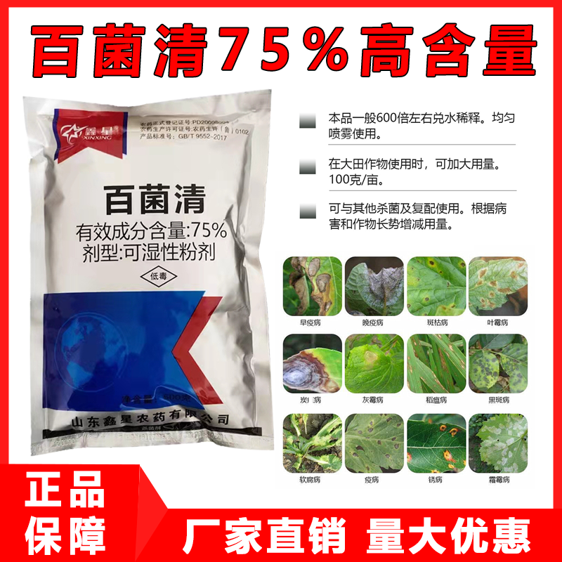 蓝粉75%百菌清蔬菜果树叶斑病白粉病霜霉病锈病炭疽病农
