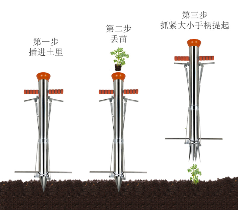 四开口不锈钢栽苗器农用栽辣椒神器西瓜种植移栽器玉米移苗器