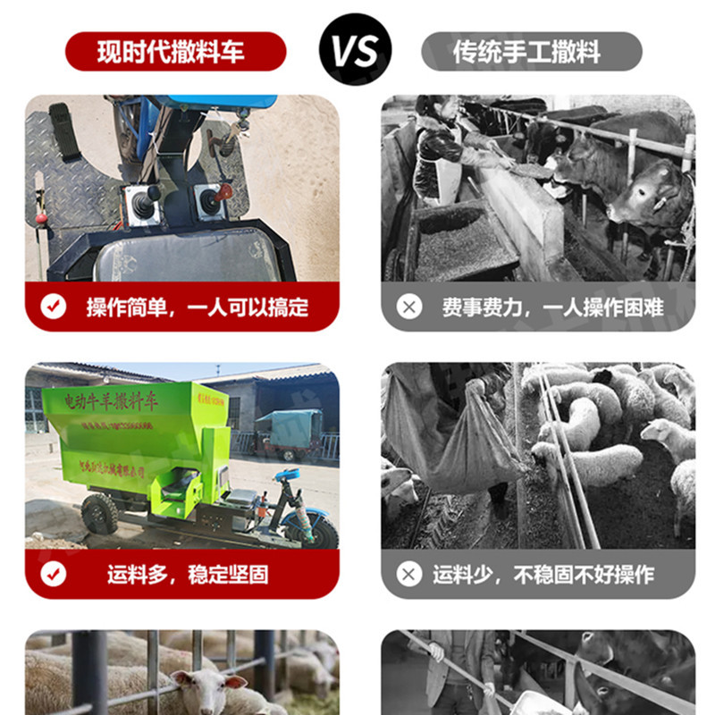 颗粒饲料搅拌撒料机牧畜马牛喂料车三轮车电动撒料车