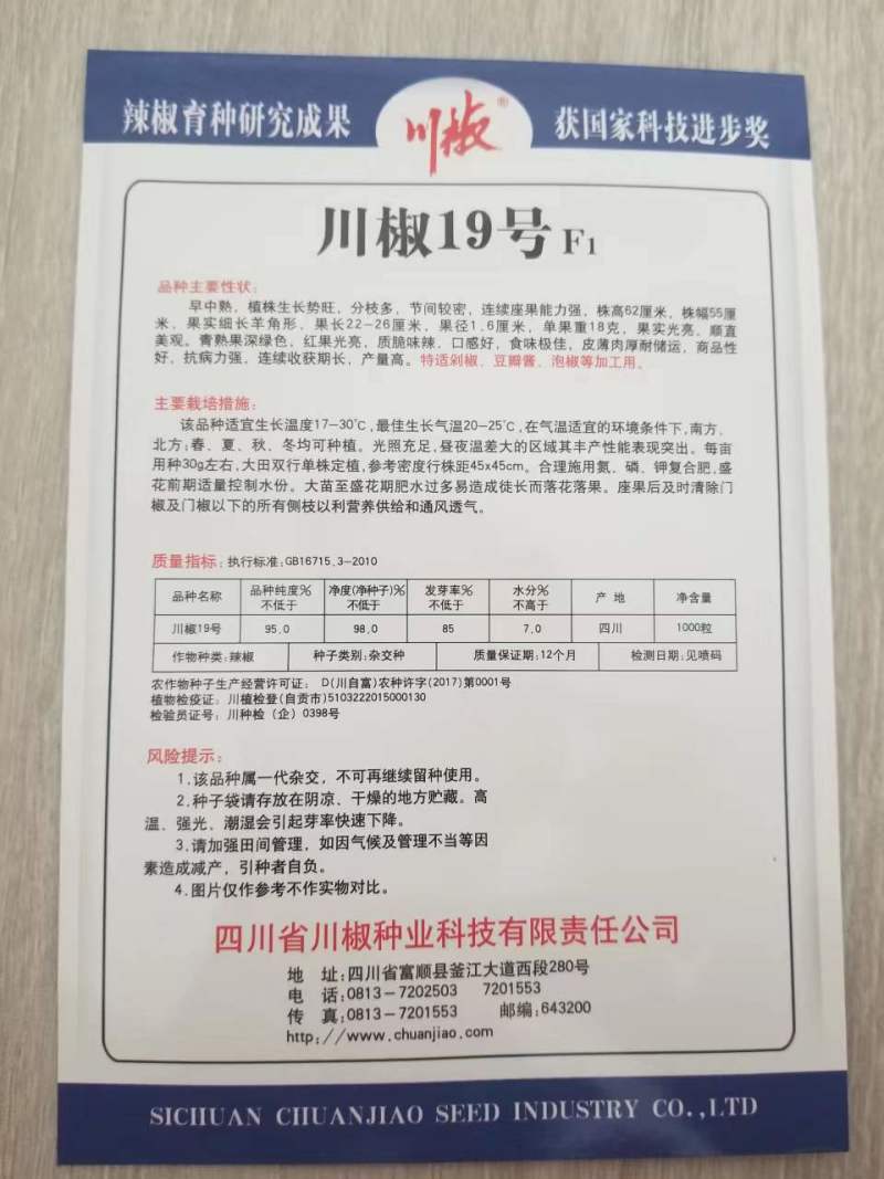 四川辣椒种子川椒种业线椒种子川椒19号8g/袋
