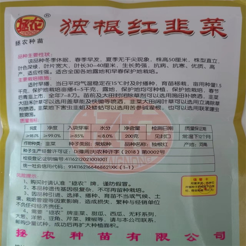 改良寿光独根红韭菜种子高产抗病紫根韭菜种子宽叶香味浓