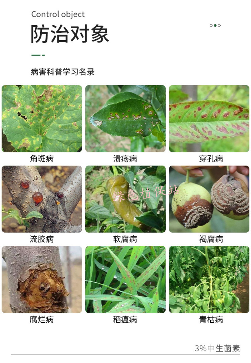 细星3%中生菌素广谱杀菌剂流胶病角斑病疮痂病腐烂病穿孔病