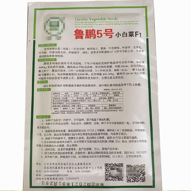小白菜种子青梗小白菜种籽鲁鹏5号一代杂交快菜种子耐热