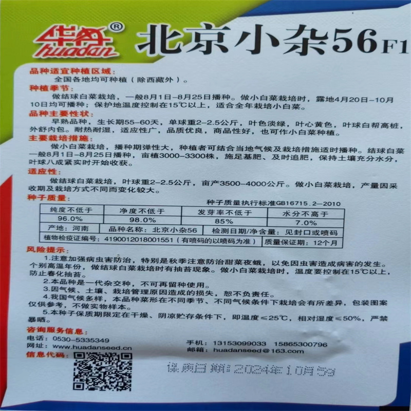 北京小杂56白菜种子黄心小白菜种子耐热抗病四季高产散籽