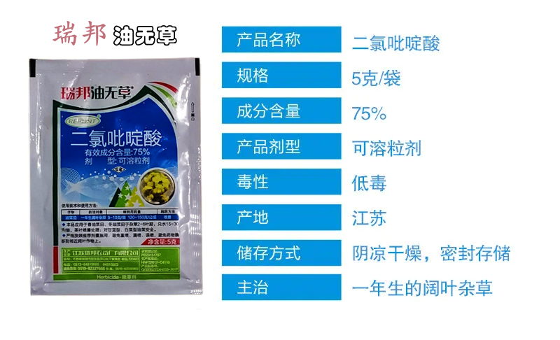 瑞邦75%二氯吡啶酸油菜田除草剂专除刺儿菜苣荬菜鬼针草