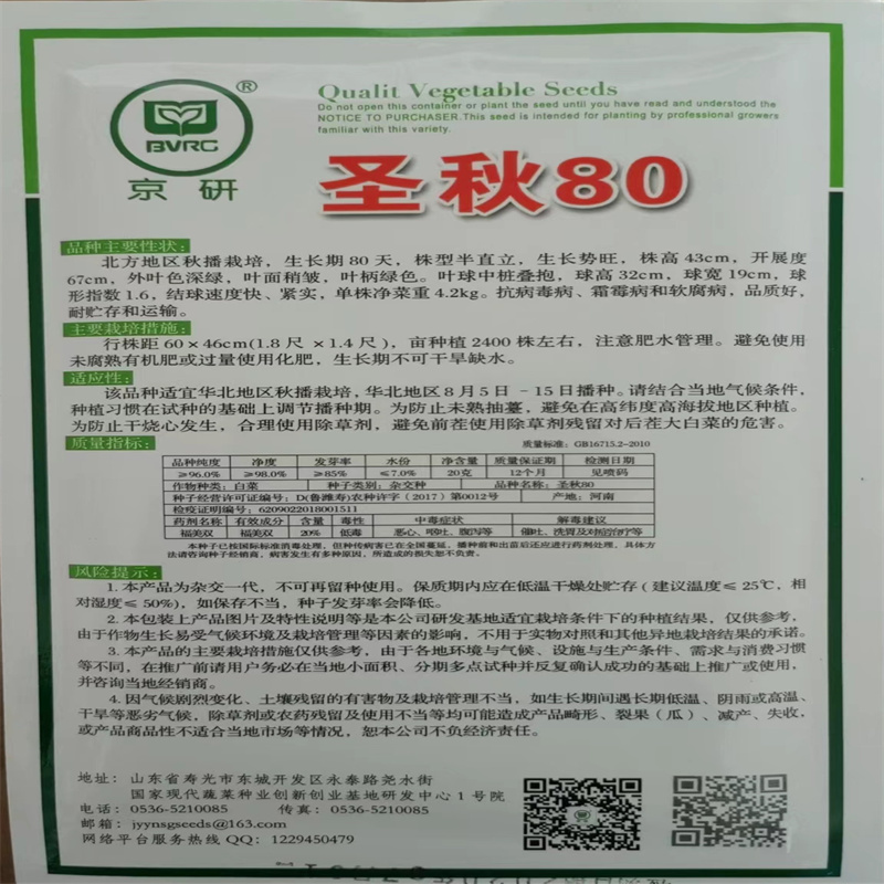 圣秋80大白菜种子寿光蔬菜山东秋白菜种籽高产秋冬季农科院