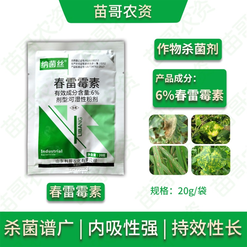 6%春雷霉素粉剂稻瘟病细菌角斑病软腐病叶霉病溃疡青枯农药