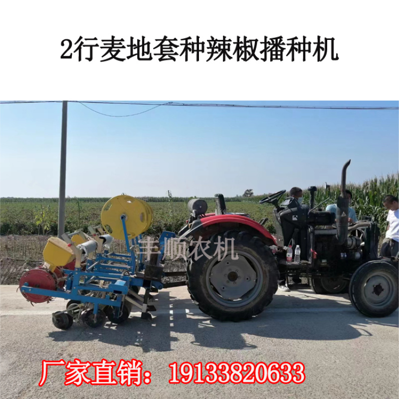 麦地套种辣椒播种机朝天椒铺膜播种机2行4行播种机拖拉机带