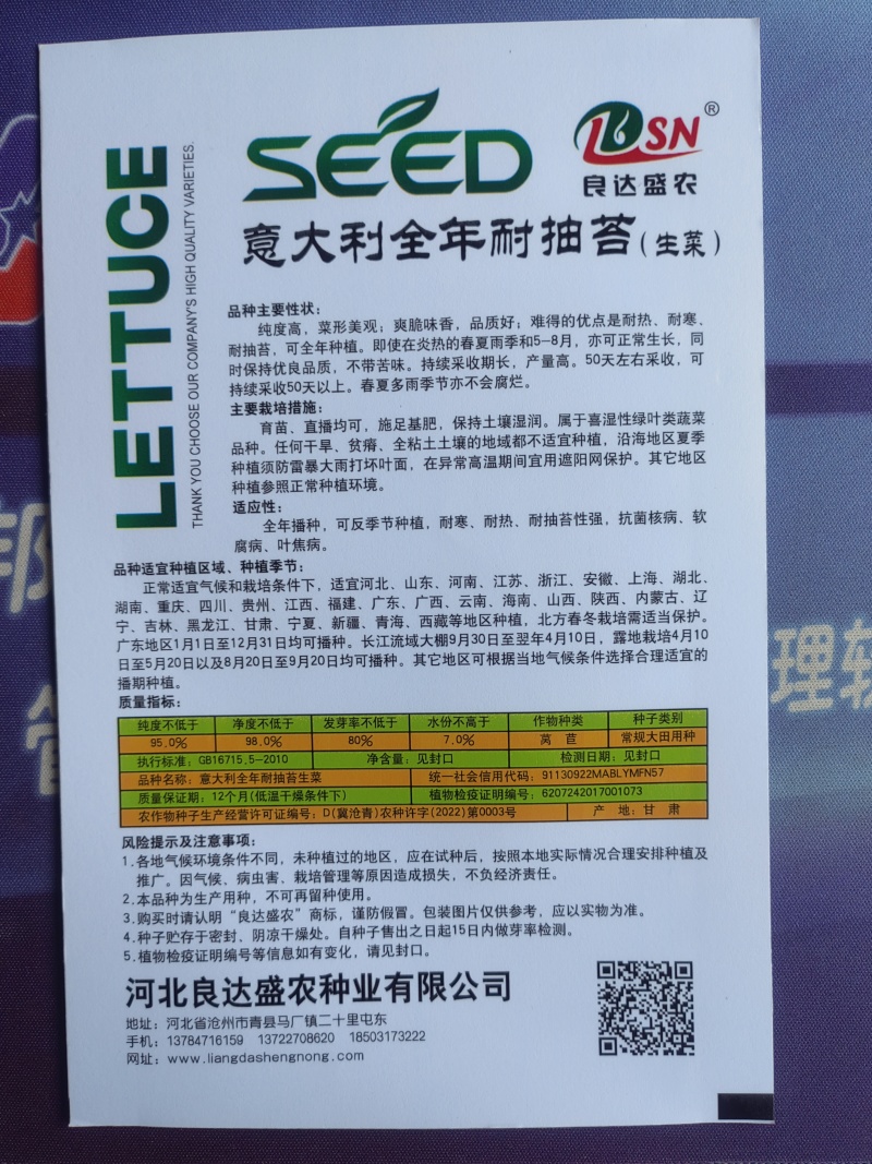 意大利全年耐抽苔生菜种子口感细腻抗病性强全年种植