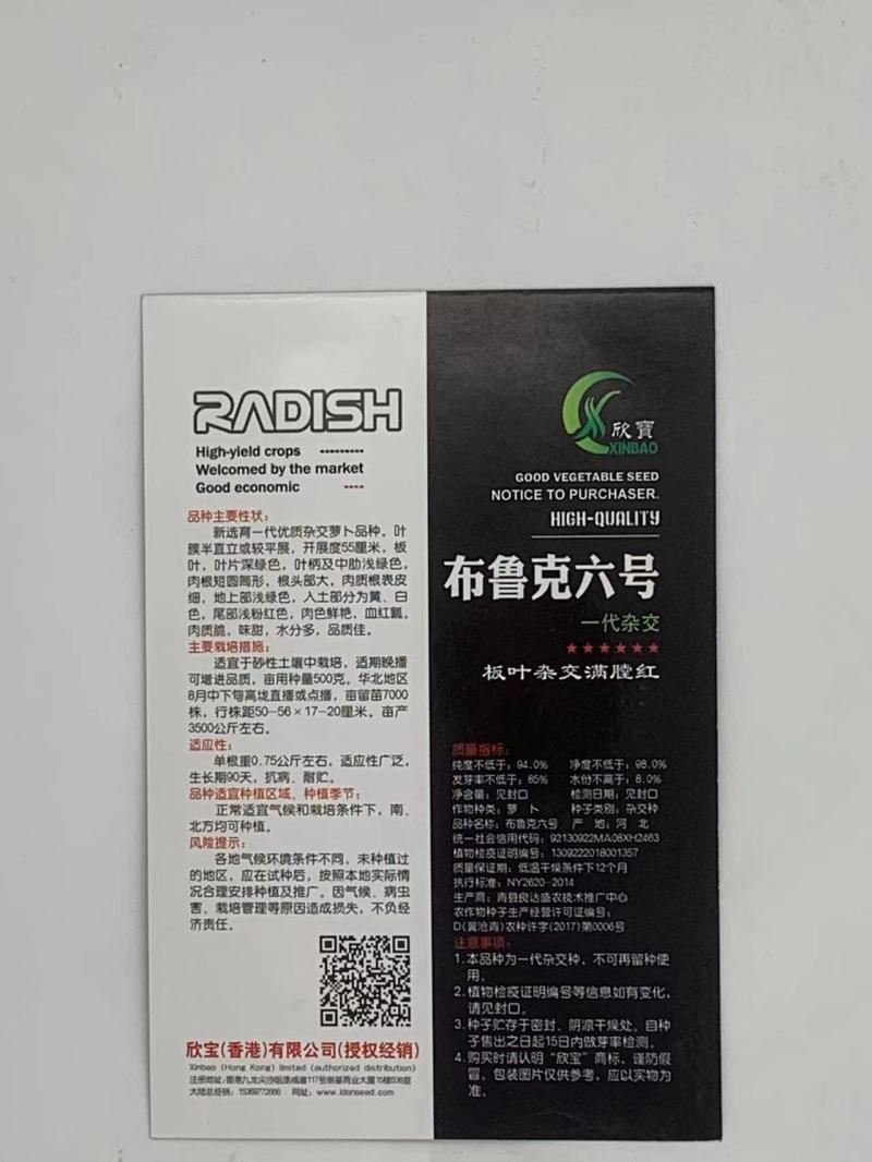 布鲁克六号萝卜种子脆嫩爽口不糠心肉厚汁多品质优良适应性广