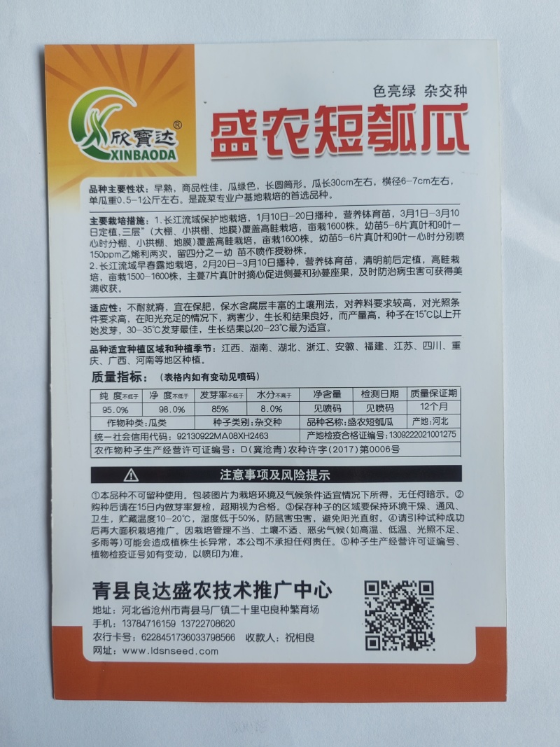 盛农短瓠子瓜种子早熟口感好商品性佳品质优良易种植好管理