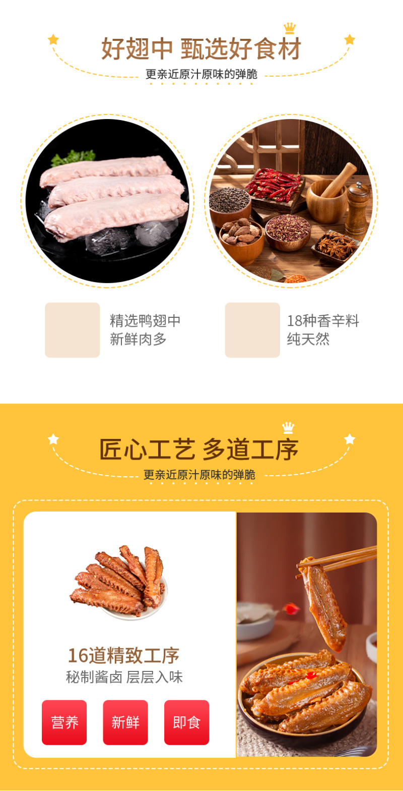 香辣鸭翅中根卤味熟食制品即食鸭货零食商用整箱批发摆摊小吃