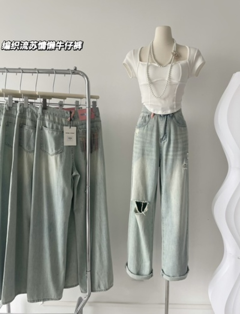 大于诗集复古水洗高腰微喇牛仔裤女设计感弹力紧身显瘦长裤秋