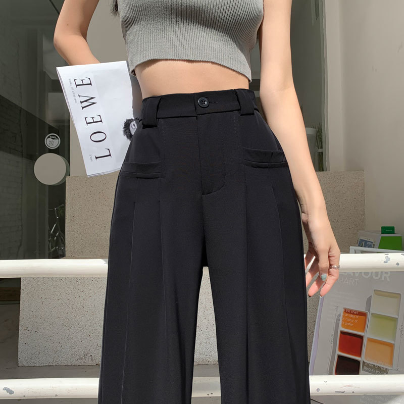 梨形身材黑色西装裤女夏高腰垂感胖mm大码显瘦直筒休闲阔腿