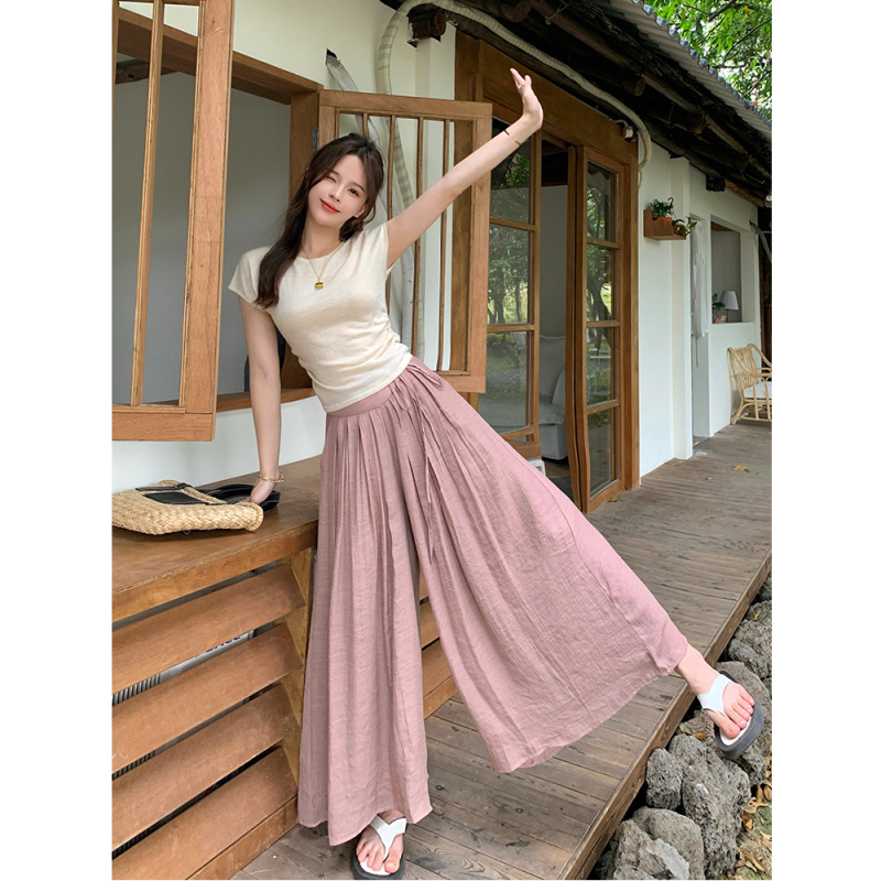 显瘦遮肉休闲套装夏装女温柔系炸街奶乖短袖T恤阔腿裙裤子两