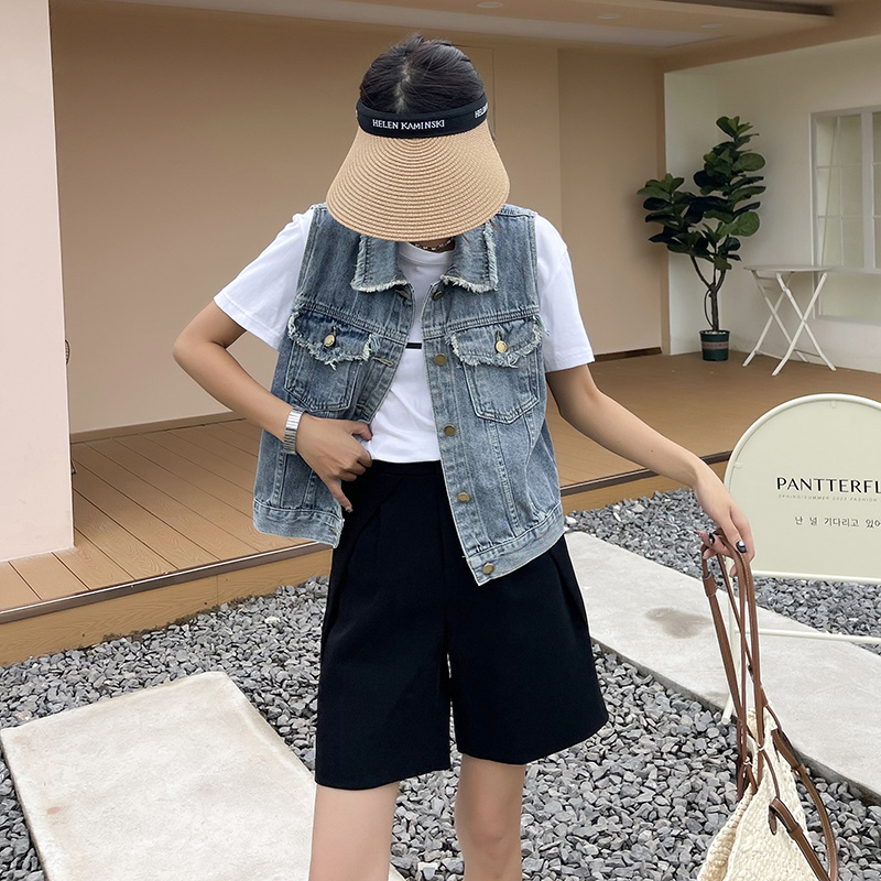 复古怀旧牛仔马甲女夏季喜暖韩版宽松小个子时尚短款上衣