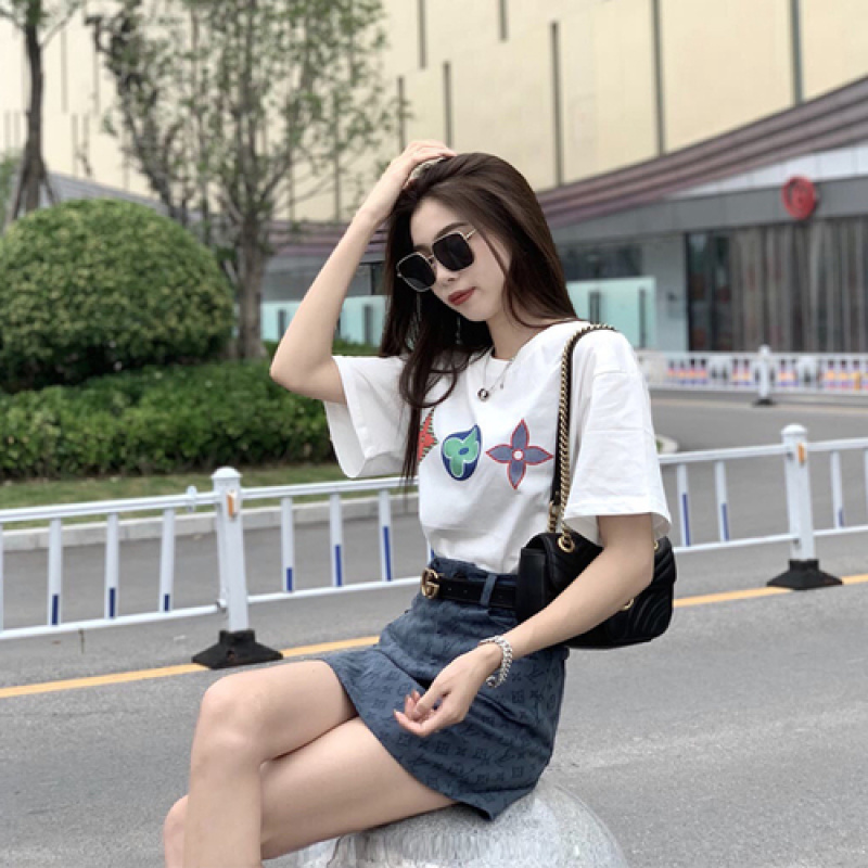 网红夏季炸街盐系减龄印花T恤洋气显瘦牛仔短裙小个子显高两