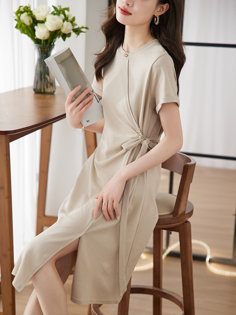 懒人连衣裙2023夏季韩版绑带收腰设计宽松短袖裙子女