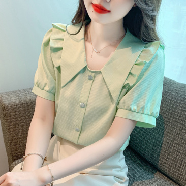 2023夏季新款小衫减龄设计感小众甜美法式娃娃领荷叶边衬