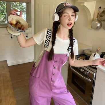 工装韩版背带裤女夏2023新款小个子学院风减龄百搭休闲裤