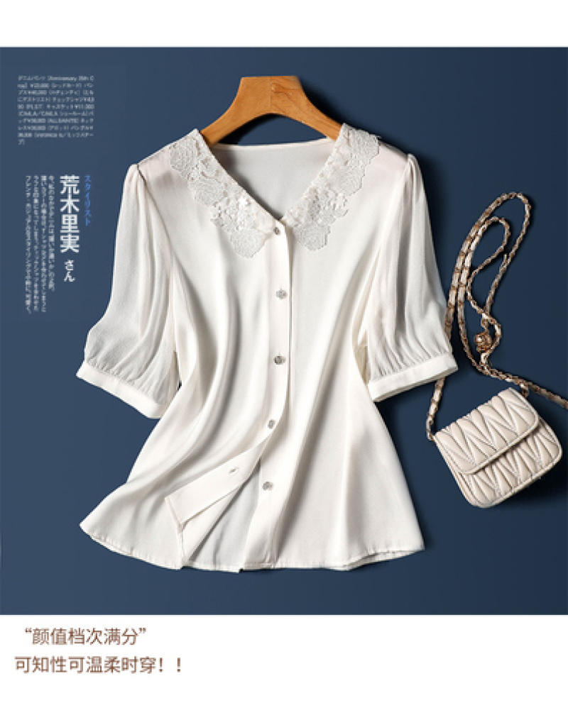 颜值档次满分~可知性可温柔时穿~真丝衬衫女短袖夏季时尚气