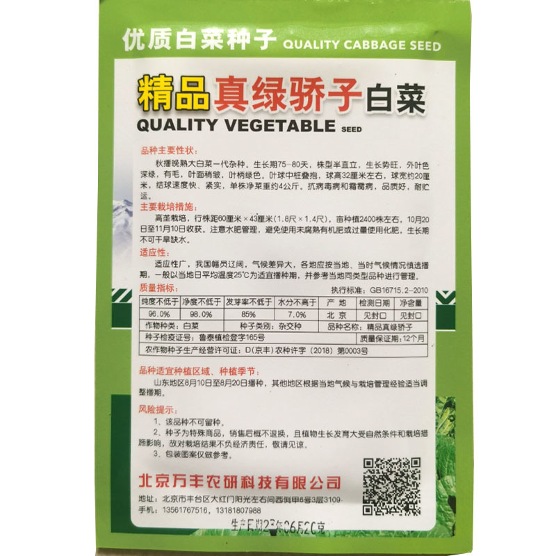 真绿娇子白菜种子天津绿青麻叶大白菜种子秋季青口早熟秋冬季