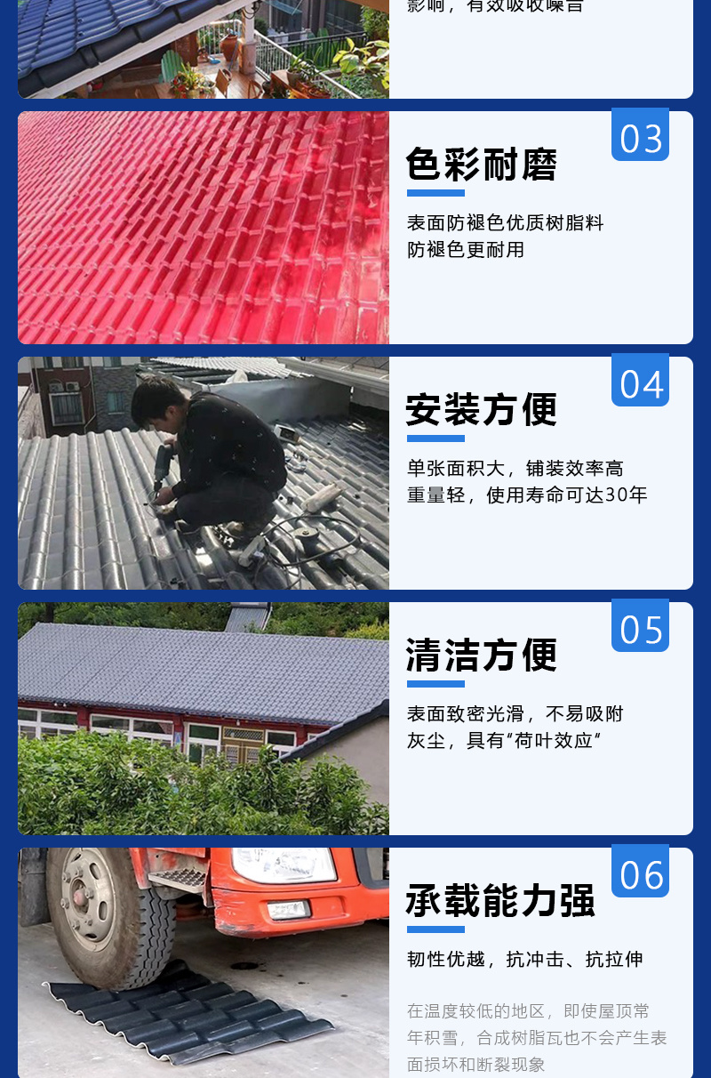 ASA树脂瓦合成树脂瓦塑料仿古瓦片屋顶建筑用雨棚加厚石棉