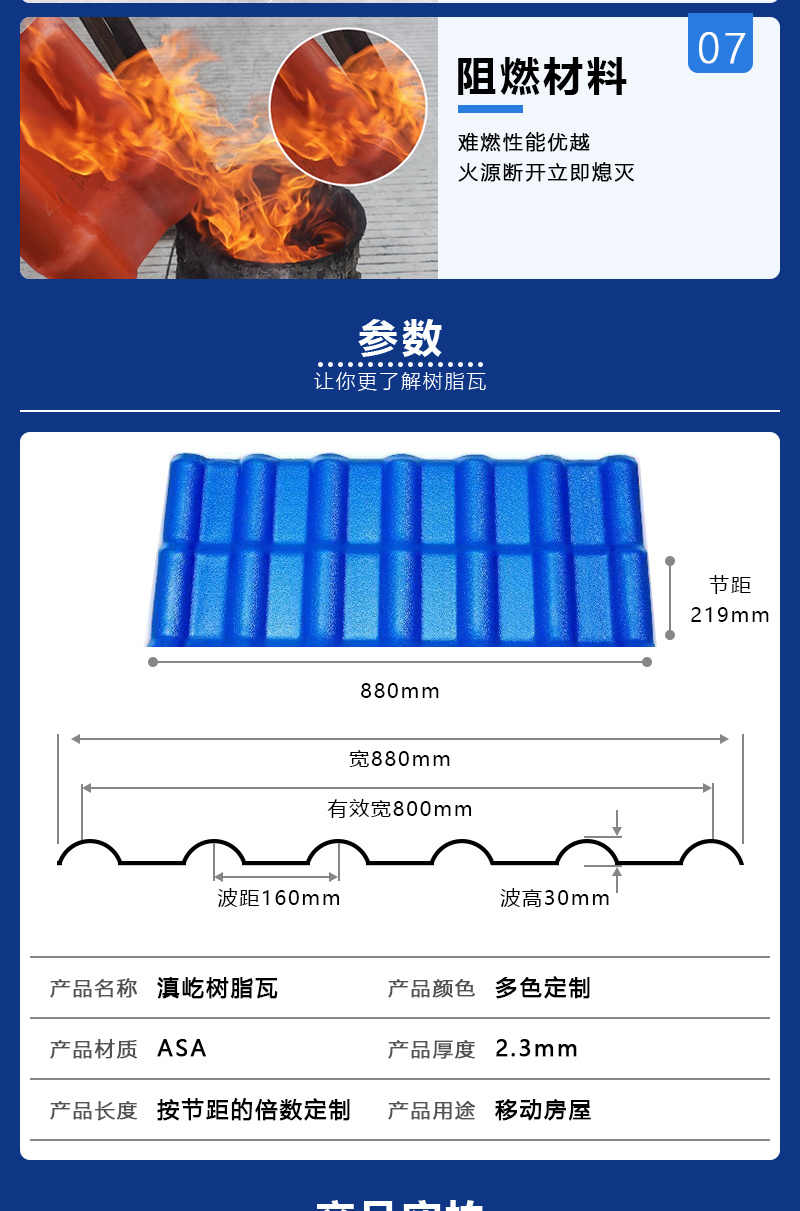 ASA树脂瓦合成树脂瓦塑料仿古瓦片屋顶建筑用雨棚加厚石棉