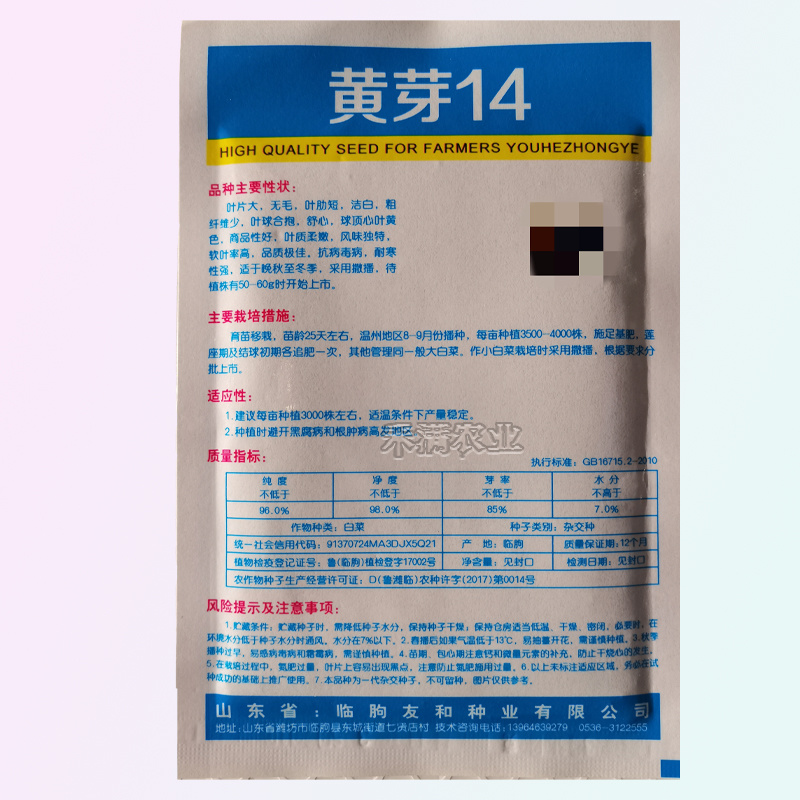 黄芽菜种子黄心菜种籽黄芽14大白菜蔬菜种子味甜白菜种子