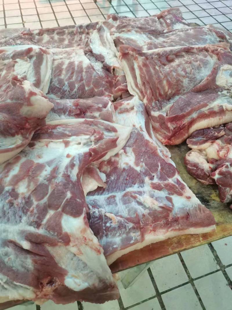 【热卖】正规屠宰场分割出来正宗五花肉，一手货源可视频看货