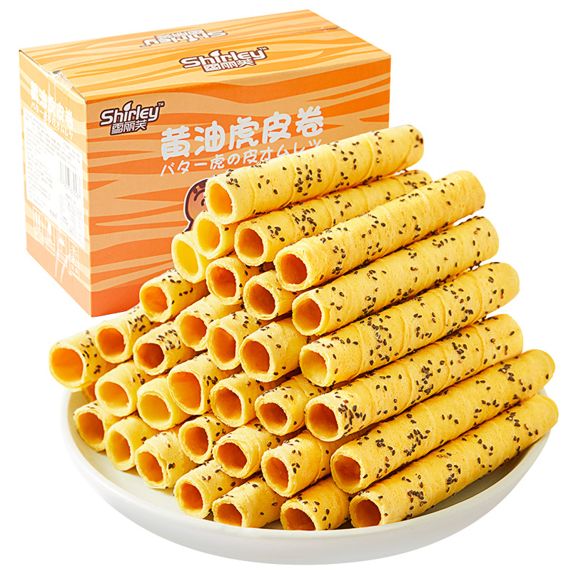 雪丽芙黄油虎皮卷手工奶香鸡蛋卷芝麻卷蛋酥卷饼干