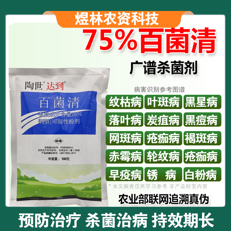 75%蓝色百菌清苹果落叶果树蔬菜花卉白粉炭疽病叶斑病霜