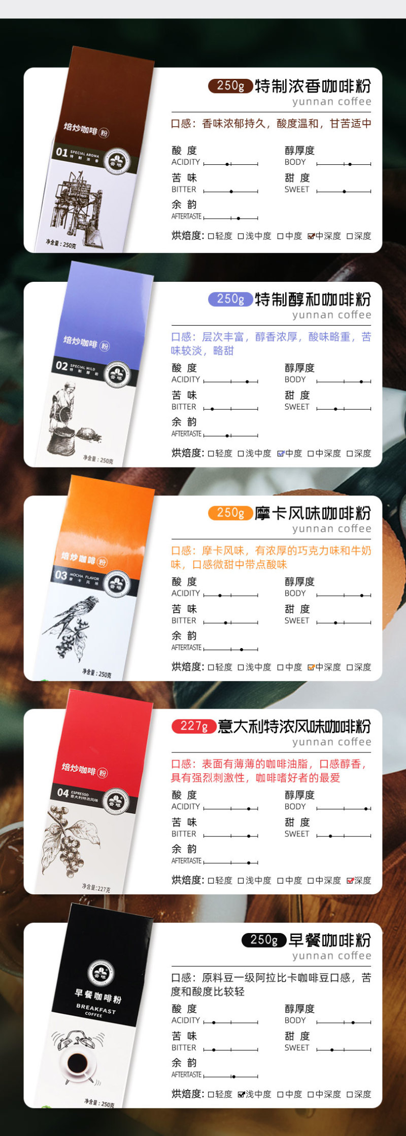 【厂家直供】云啡特制醇和咖啡粉250克/盒对接商超市场