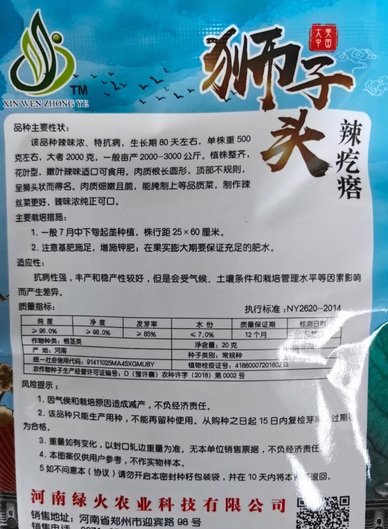 辣疙瘩菜种子狮子头疙瘩干大头芥菜腌咸菜东北秋季蔬菜种子