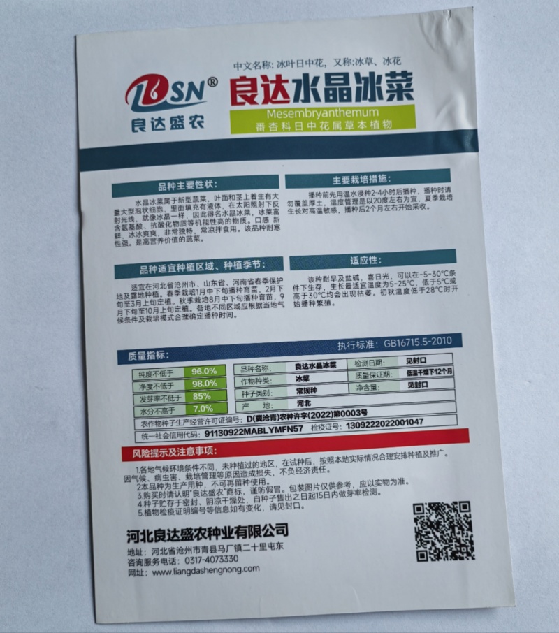 冰菜种子口感新鲜冰冰爽爽耐寒性强营养价值高