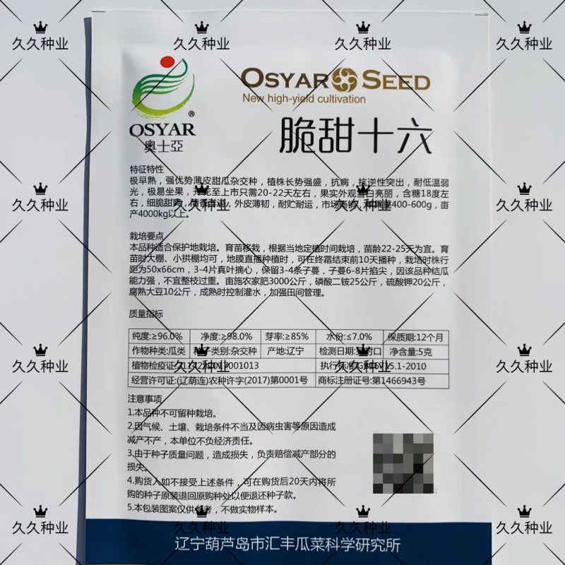脆甜十六甜瓜种子杂交种极早熟耐低温薄皮耐贮耐运糖度18以