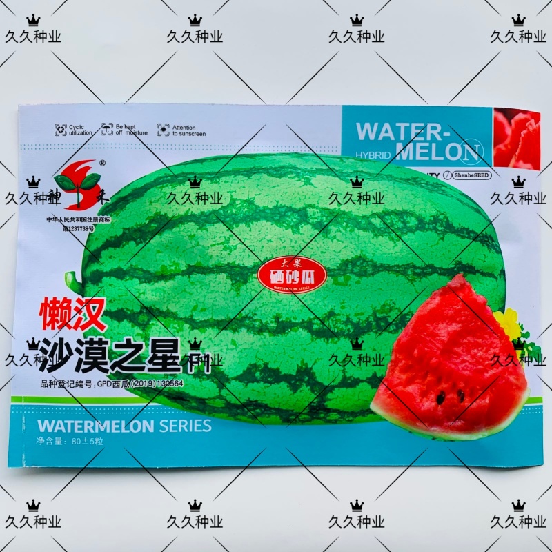 懒汉沙漠之星西瓜种籽大果硒砂瓜种子高糖椭圆大号绿花皮西瓜