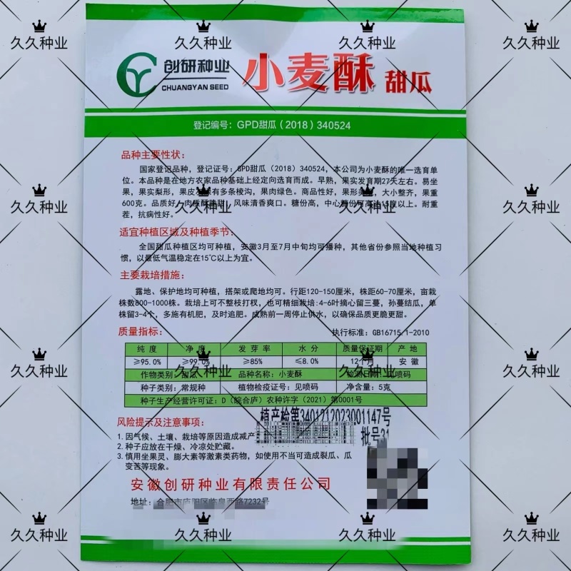 小麦酥甜瓜种子超甜脆坐果绿皮多绿肉香花糖分高抗病好耐重茬