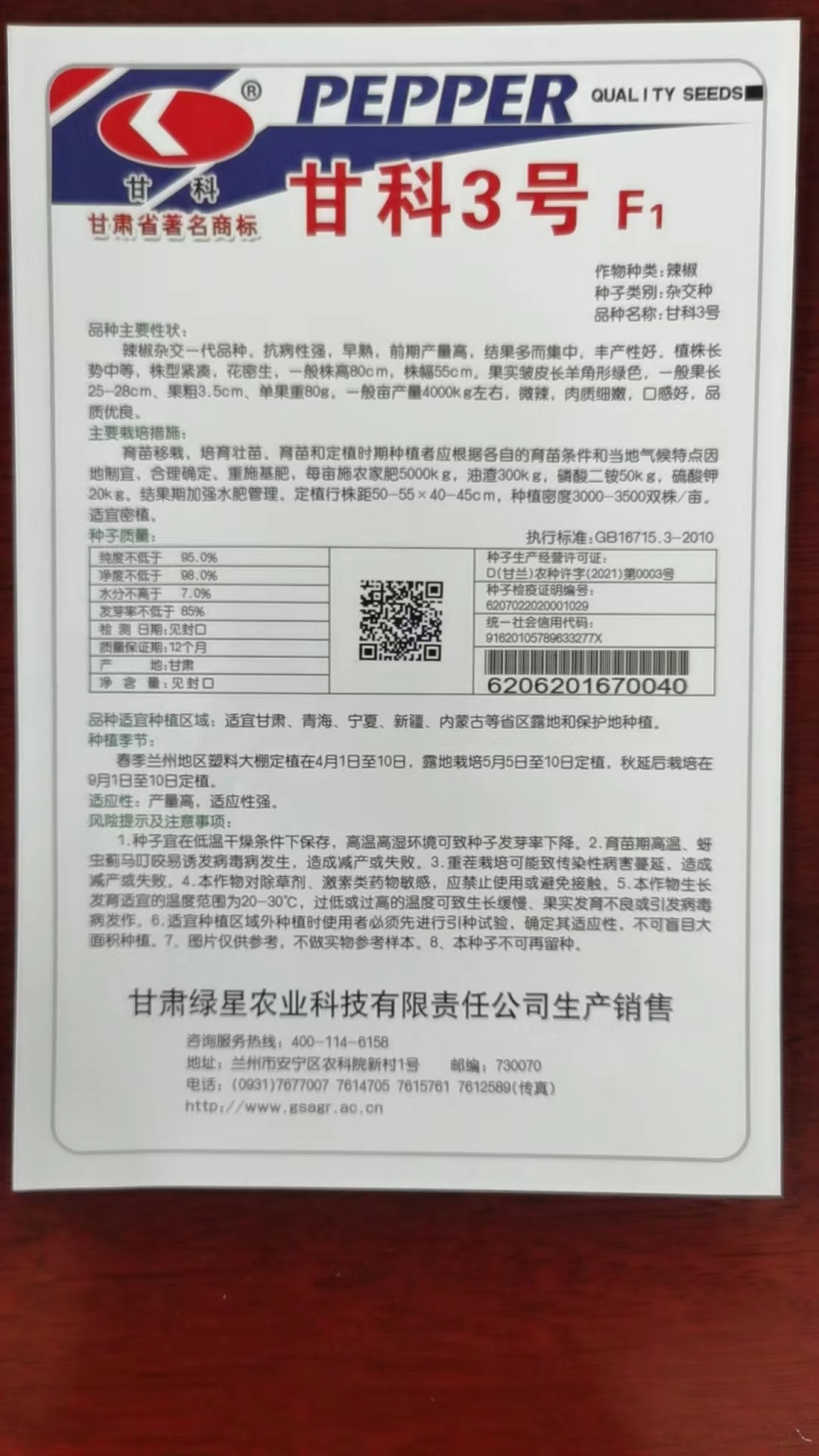 甘科辣椒种子大量现货价格优惠量大从优欢迎电话联系